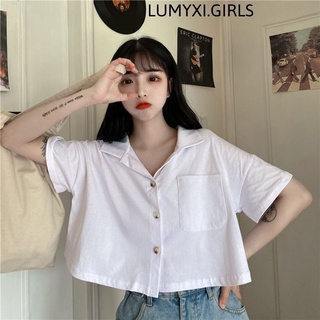 Áo sơ mi croptop ulzzang tay ngắn form rộng