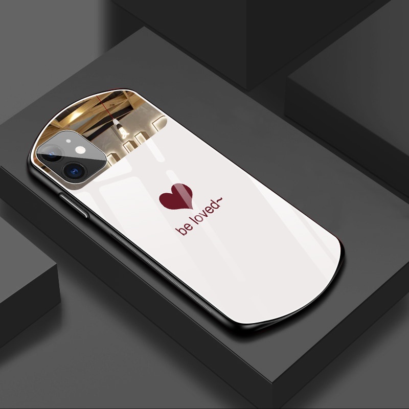 Ốp Điện Thoại Silicon Kính Cường Lực Hình Trái Tim Sang Trọng Cho iPhone 12 11 Pro Max 12 11 Pro 12 Mini XSMax XR X 7 8 Plus SE2020