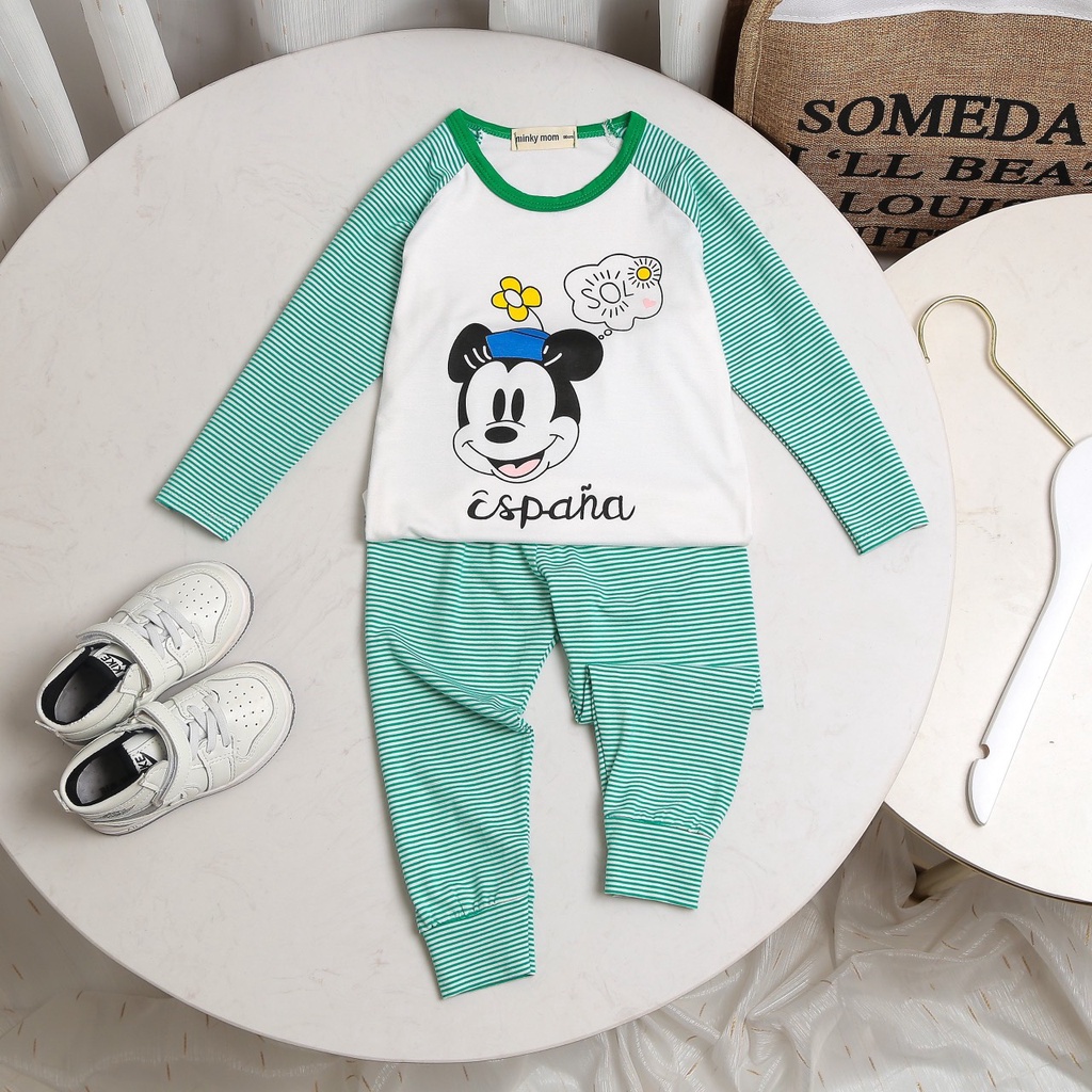 [Bé 7-19kg]Bộ dài tay thun lanh phối sọc dệt mềm mịn Cao Cấp hơn cho bé trai bé gái từ 7-19kg