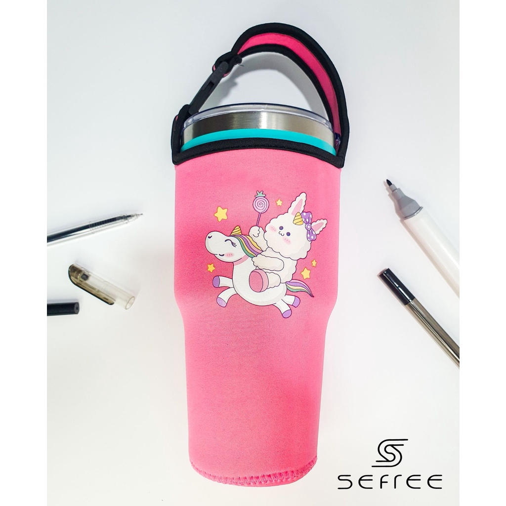 Túi Đựng Bình Giữ Nhiệt SEFREE 900ml Cao Cấp Nhiều Màu Dễ Thương Vải Co Giãn Nút Cài Tiện Lợi