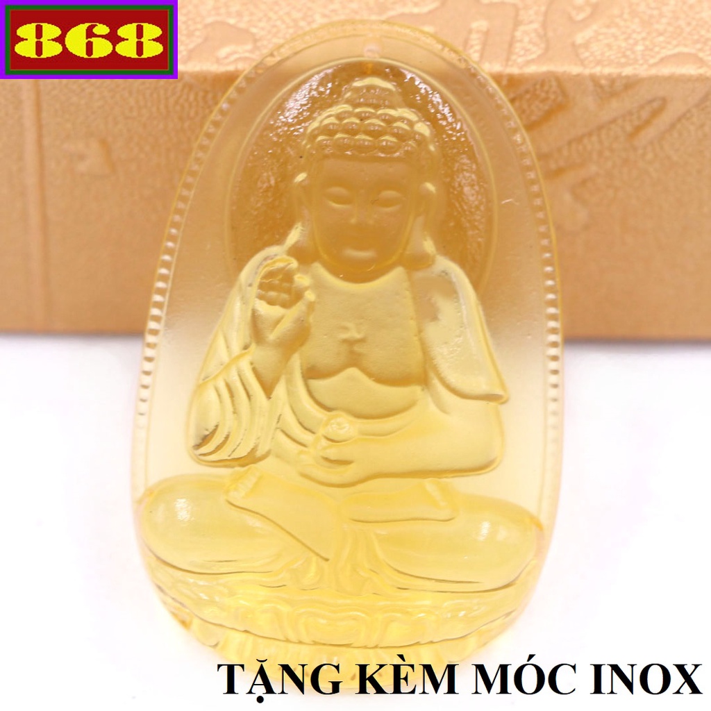 Mặt dây chuyền Phật A di đà pha lê vàng - Size phù hợp cho nam và nữ - Hộ mệnh tuổi Tuất, Hợi