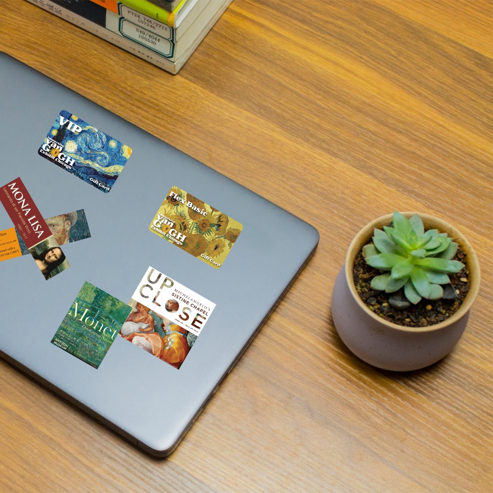 Set 50 miếng dán trang trí laptop hành lý in hình tranh vẽ nghệ thuật