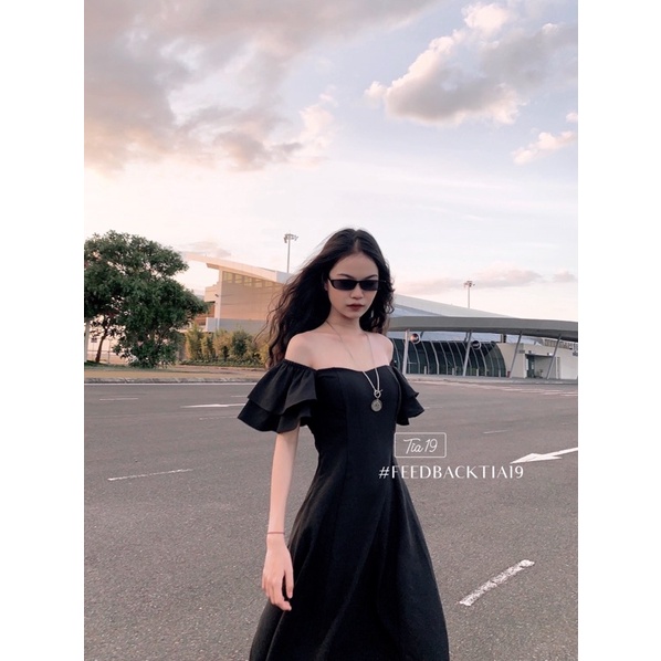Váy trễ vai tay bèo Tia19. Đầm rớt vai dáng xoè dự tiệc ulzzang ( Ảnh thật) | BigBuy360 - bigbuy360.vn
