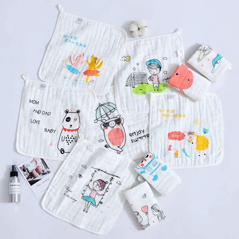 Khăn sữa cho bé, Set 5 khăn xô 6 lớp cotton kích thước 30*30 mềm mịn hoạ tiết xinh xắn cho bé yêu TiTiShp