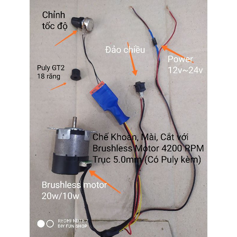 Chế Khoan, Mài, Cắt mini với Brushless Motor 3 pha Đấu nối mạch + Đảo Chiều hoàn thiện