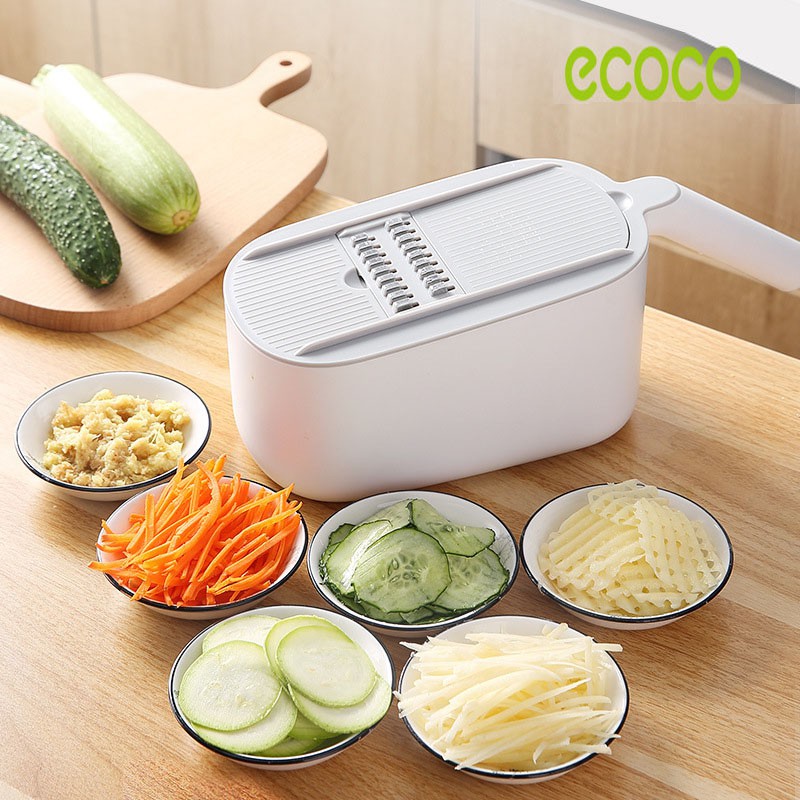 Dụng cụ bào & gọt rau củ 6 lưỡi nhà bếp đa năng, máy bào sợi khoai tây, sản phẩm đa năng gia dụng Ecoco E1909