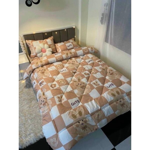 Sét chăn phao thỏ cam hồng cute