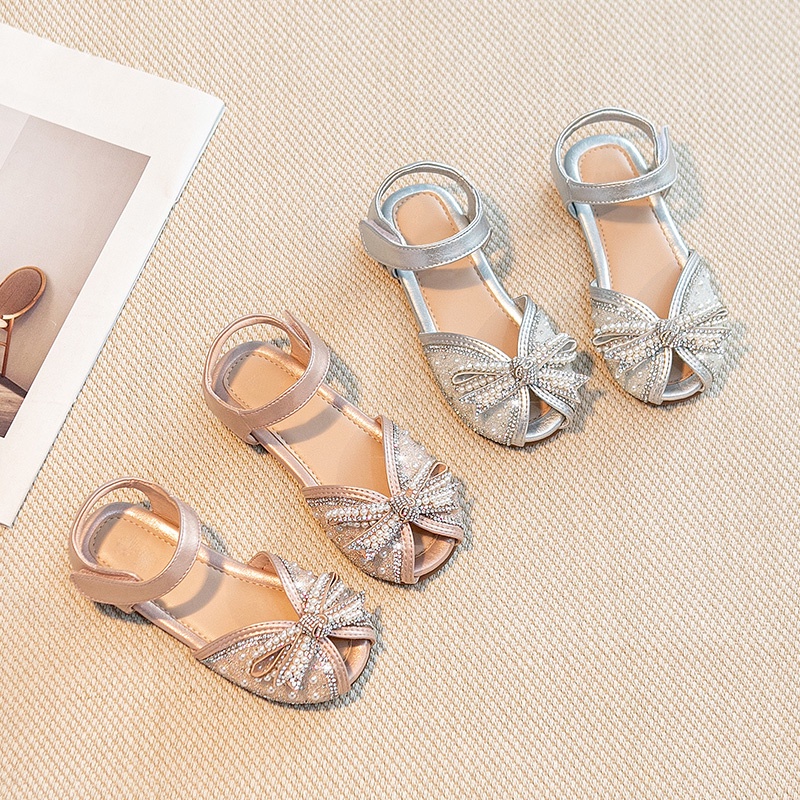 Sandal dép quai hậu công chúa nơ óng ánh cho bé gái từ 2 đến 9 tuổi (D218)