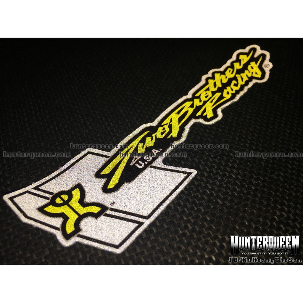 Logo TwoBrothers Racing[14.5x4.2] decal phản quang 3M cao cấp chống nước. Hình dán sắc nét, bền màu, dính chặt.