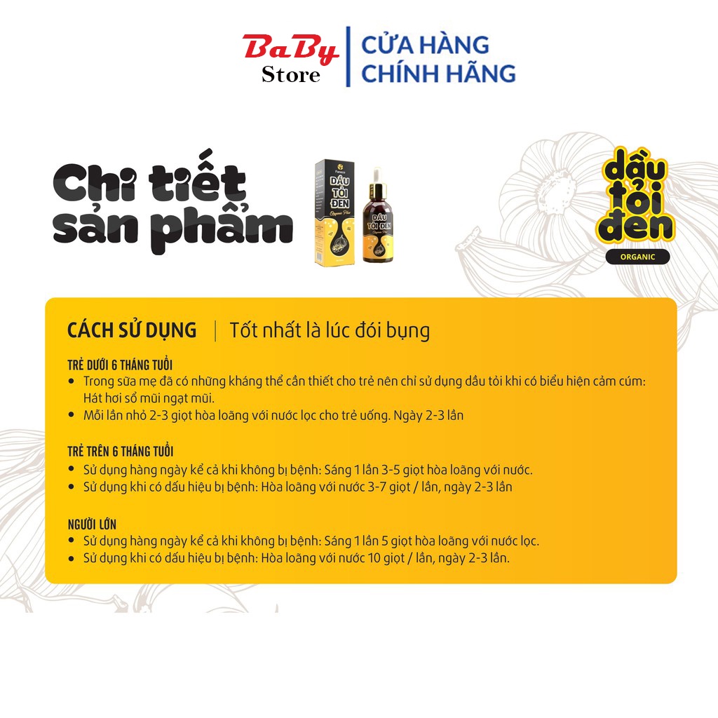 DẦU TỎI ĐEN ORGANIC ( Hỗ trợ điều trị Dứt Điểm Ho, Sổ Mũi, Cảm Cúm, Cảm Lạnh, Khò Khè Khó Thở, tăng sức đề kháng cho bé)