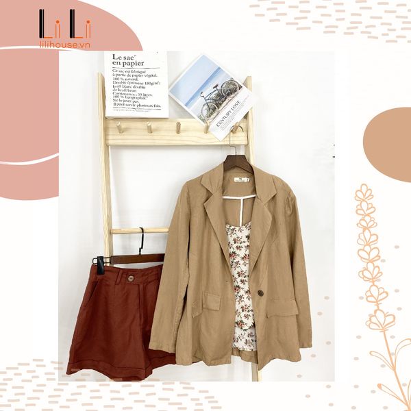 Set đồ vest blazer nữ phối quần ống rộng cao cấp công sở đẹp chất liệu linen tự nhiên mềm mát màu chery | BigBuy360 - bigbuy360.vn