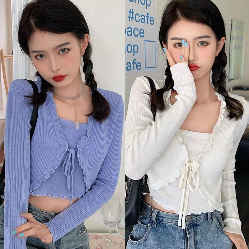 Áo tay dài giả hai lớp phong cách Hàn Quốc hợp thời trang cho nữ | BigBuy360 - bigbuy360.vn