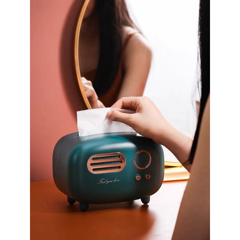 Hộp đựng khăn giấy để bàn hình radio cao cấp phong cách vintage - Radio Tissue Box