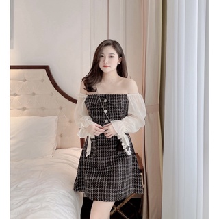 Váy dạ tweed tay voan