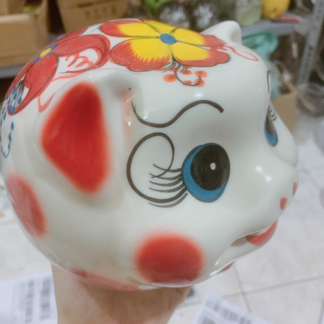 Lợn heo sứ tiết kiệm tiền Bát Tràng mẫu hoa
