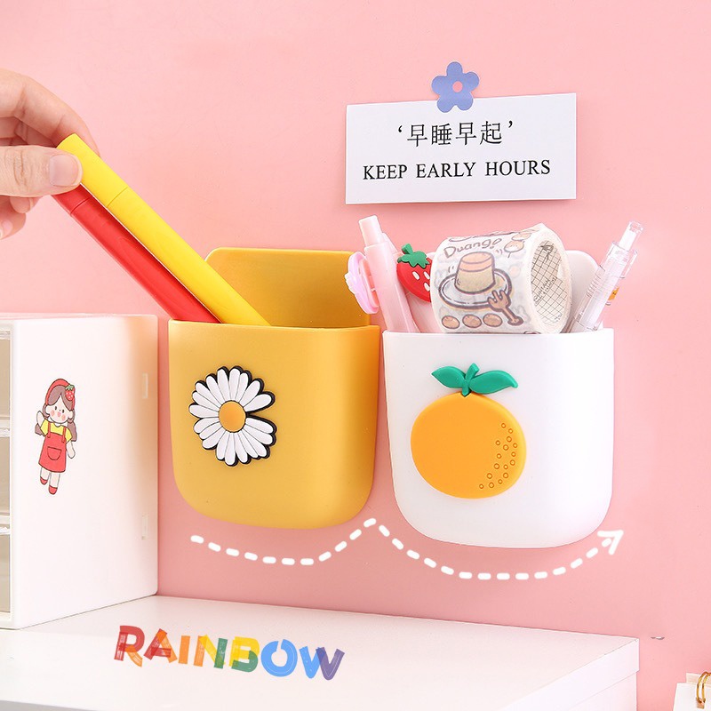 Giá treo kệ dán tường đựng điện thoại có lỗ cắm sạc pin màu sắc hoạt hình dễ thương