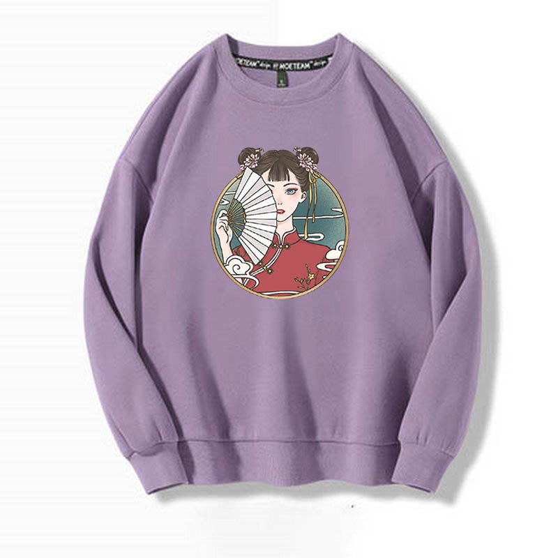 Áo Len Nữ Cổ Tròn Dài Tay Cổ Tròn Họa Tiết Anime Dày Dặn Lót Lông | BigBuy360 - bigbuy360.vn