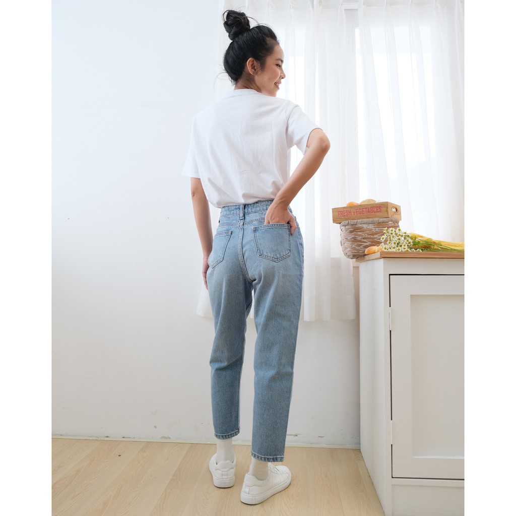 Jeans lưng cao Baggy Fit - Xanh