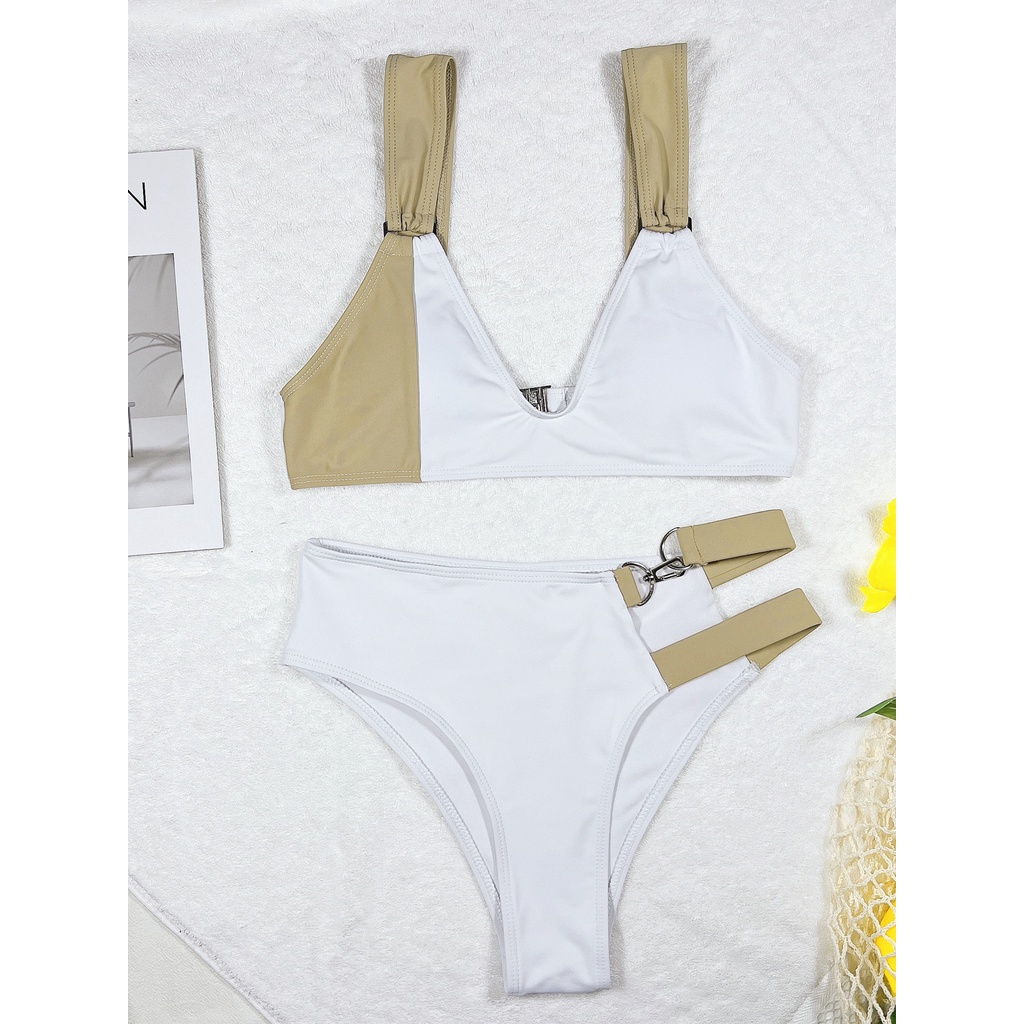 [BKN1607] &lt;ÂU&gt; SET BIKINI TRẮNG MIX BE BASIC CUTOUT HÔNG