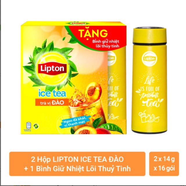 2 HỘP TRÀ LIPTON ICE TEA ĐÀO/ CHANH MẬT ONG TẶNG BÌNH THỦY TINH