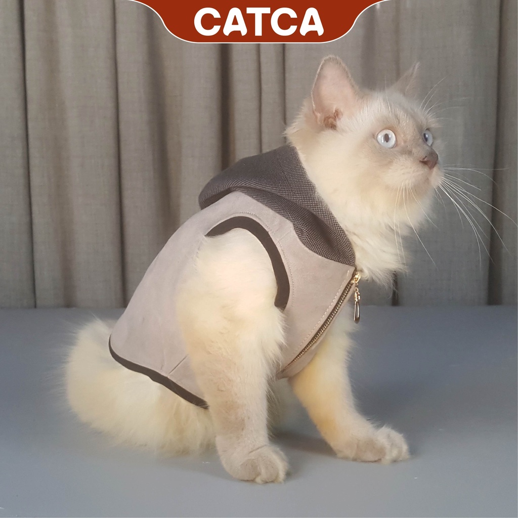 Áo chó mèo thú cưng mùa đông da lộn có mũ CATCA