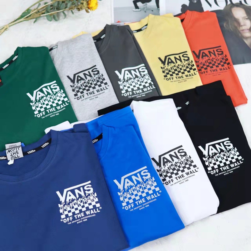 Vans Áo Thun Cotton Ngắn Tay Dáng Rộng Họa Tiết Ca Rô Cá Tính Dành Cho Nam Và Nữ