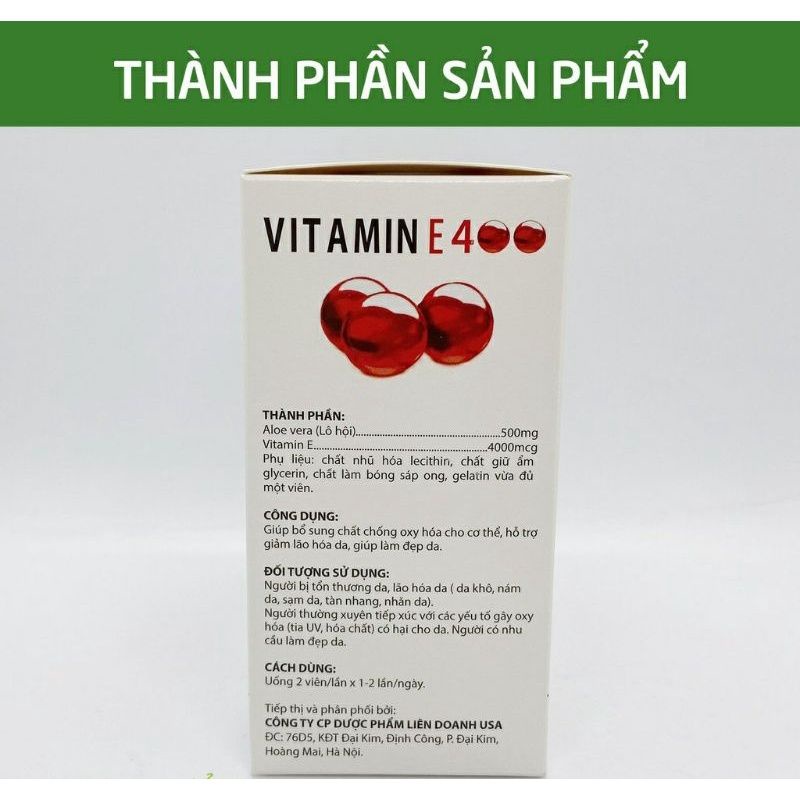 VITAMIN E 400_ Hộp 100 viên giúp trắng và đẹp da