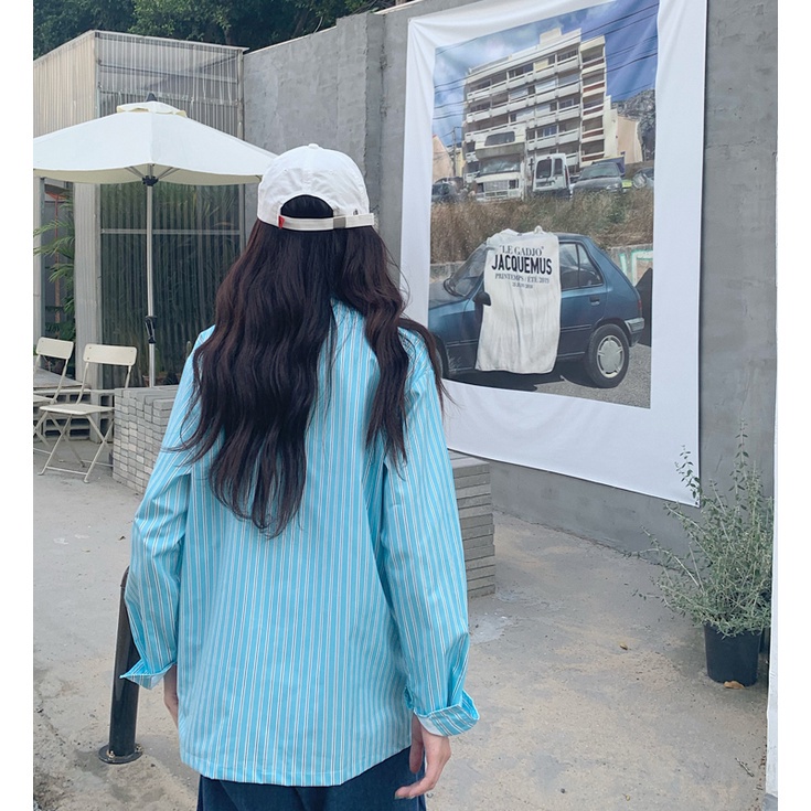 SUXI Áo Sơ Mi Nữ Dài Tay Dáng Rộng Kẻ Sọc Kiểu Retro Mới