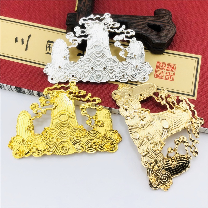 Phiến đúc họa tiết vân mây quanh 3 ngọn núi 50*75mm nguyên liệu làm trâm làm trang sức cổ trang cosplay cổ phục màu KC