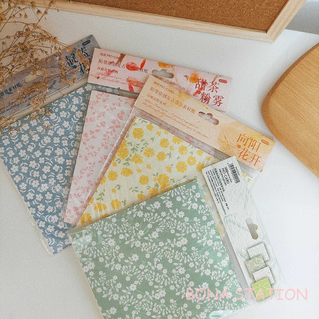 Set giấy nền hoa nhỏ cổ điển xinh xắn vintage trang trí sổ làm thiệp scrapbook | BNN031