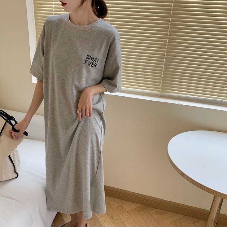 Đầm Ngủ Dài Qua Gối Tay Ngắn Dáng Rộng Phong Cách Hàn Quốc Thời Trang Mùa Hè Xinh Xắn Cho Nữ