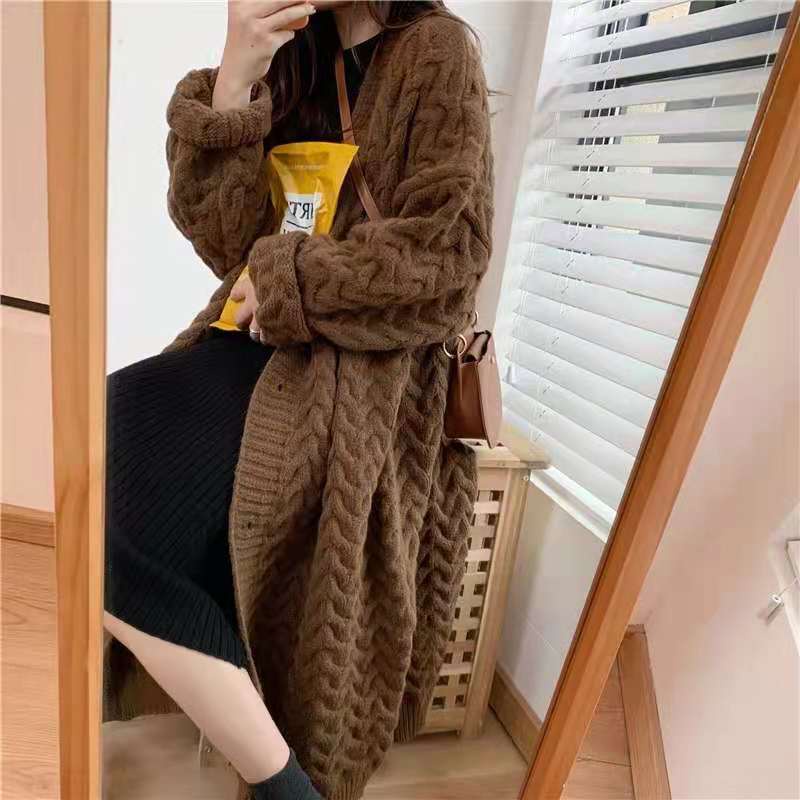 Áo Khoác Len Cardigan Dày Dặn Dáng Dài Rộng Thời Trang Thu Đông
