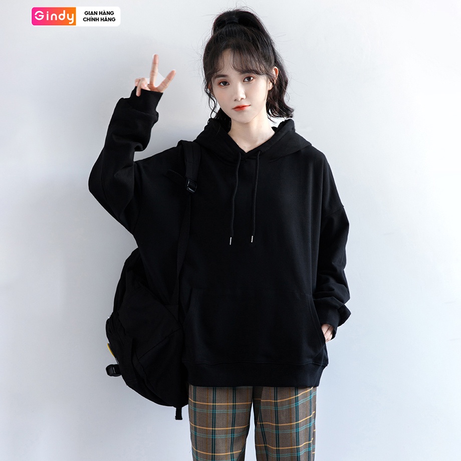 Áo mũ hoodie sweater nỉ bông trơn form vừa dài tay GINDY màu trắng và đen chất nỉ thời trang thu đông ấm áp A12113 | BigBuy360 - bigbuy360.vn
