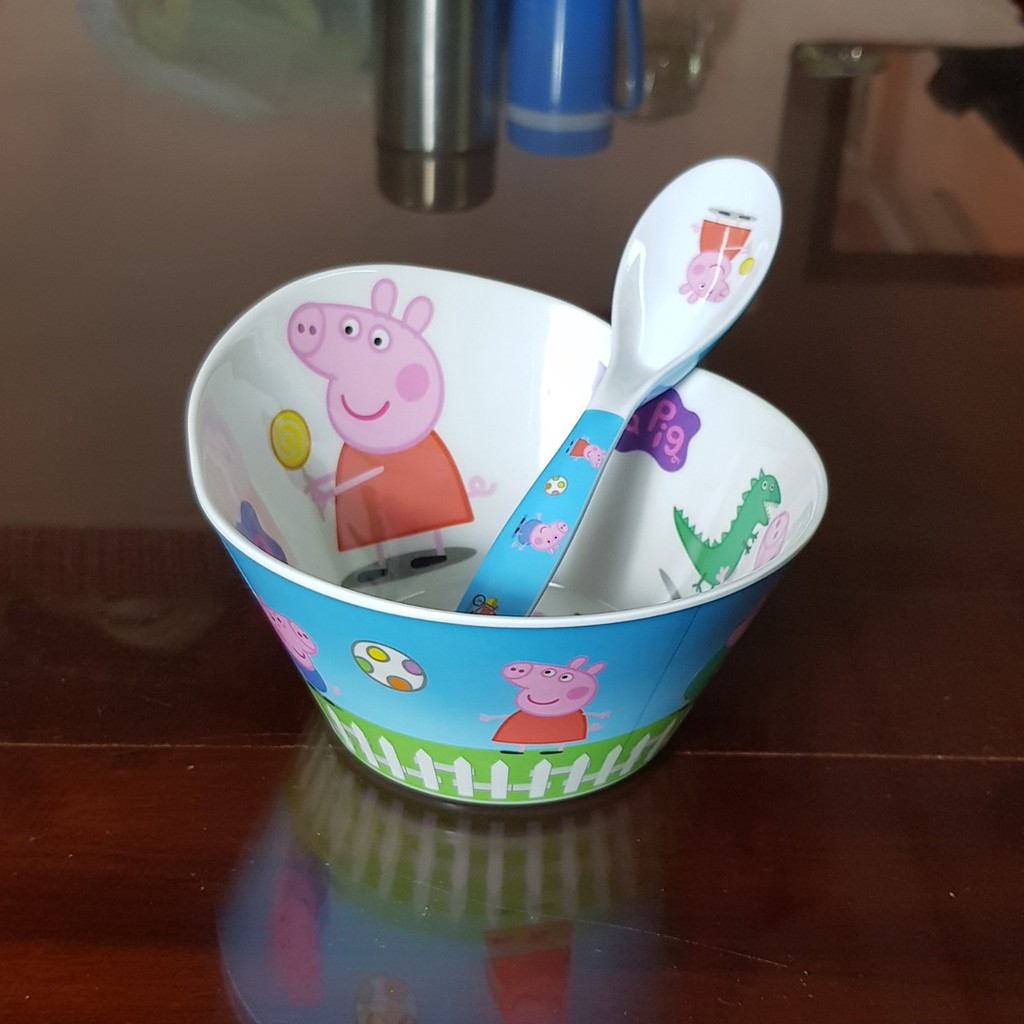 Bộ chén ăn, ly muỗng hoạt hình heo peppa pig cho bé