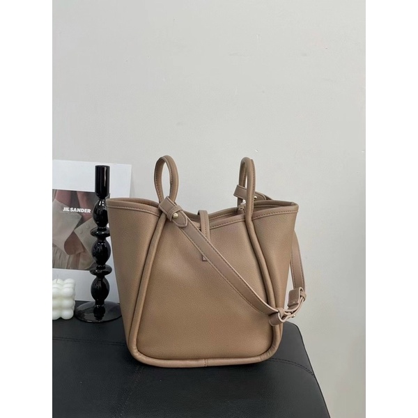 TNS-Túi bucket xách tay  leather bucket bag--tone nâu tỉramisu sang trọng