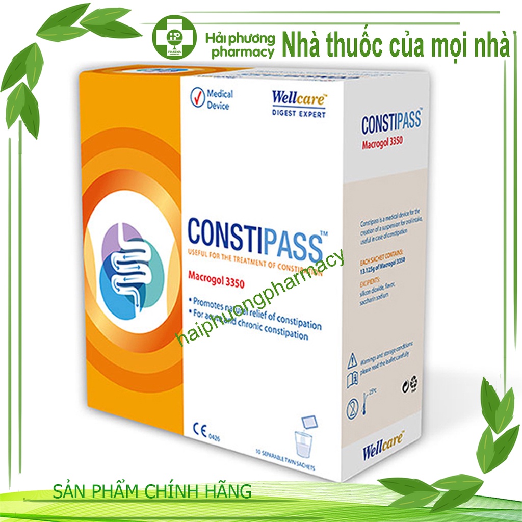 CONSTIPASS macrogol nhuân tràng làm mềm phân hết tao bón cho trẻ em và người lớn hộp 20 gói