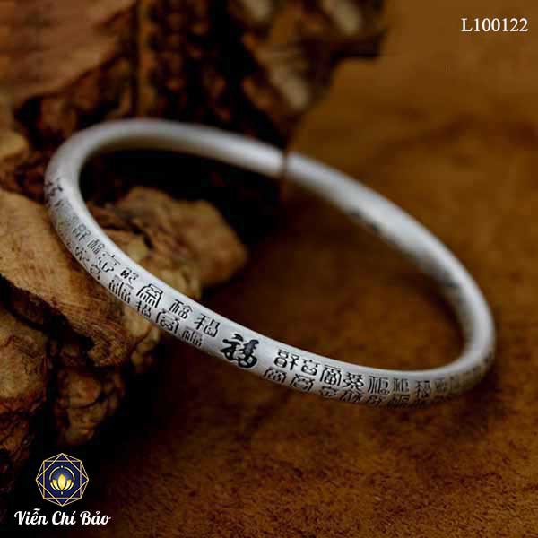 Vòng tay bạc Bách niên vạn phúc khắc kinh chất liệu bạc Thái 925 thời trang phụ kiện trang sức nữ Viễn Chí bảo L100122