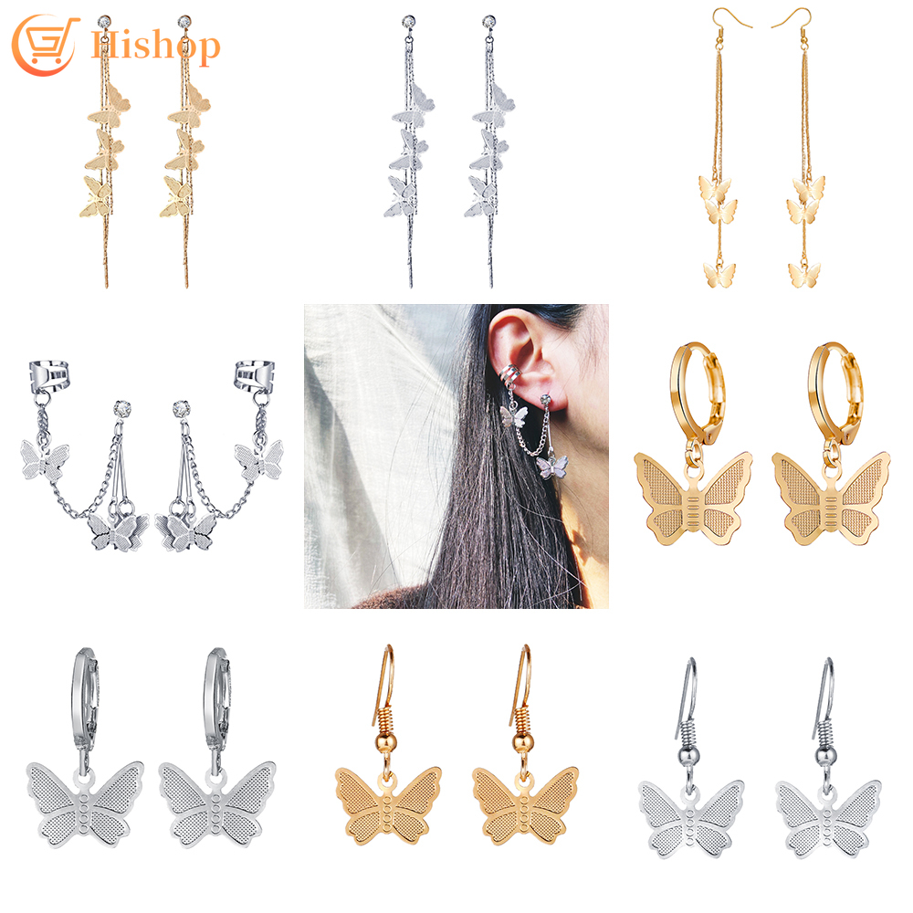 Bông tai hình bướm mạ vàng thời trang phong cách cổ điển dành cho nữ