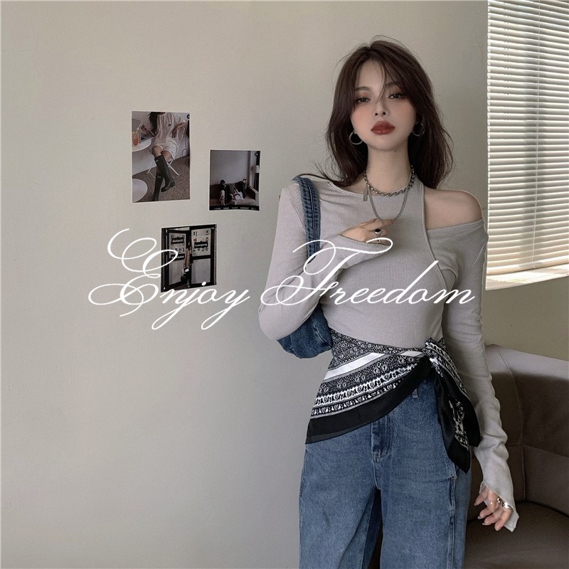 Enjoy Freedom Áo Thun Dài Tay Phong Cách Retro Gợi Cảm Cho Nữ