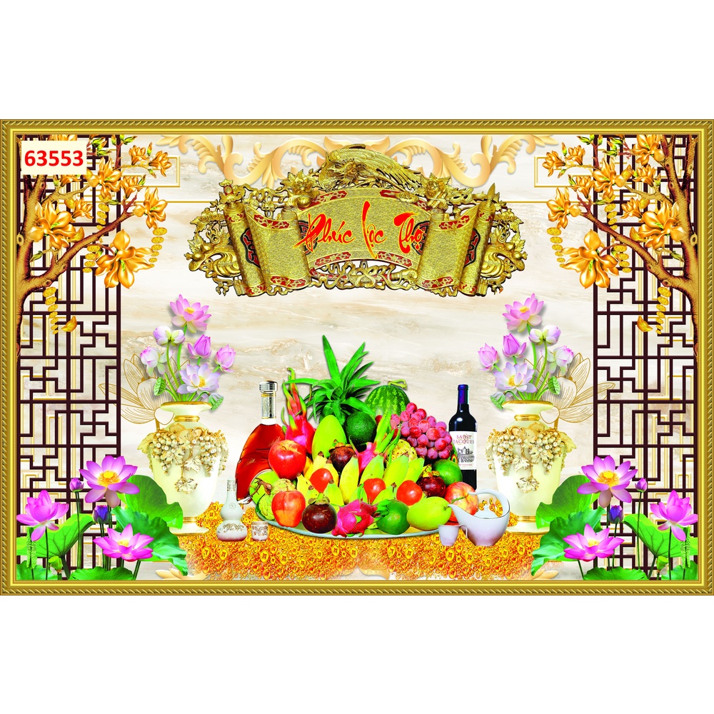 Tranh dán tường 3D vải lụa 3d cao cấp giành cho phòng thờ PHÚC - LỘC - THỌ