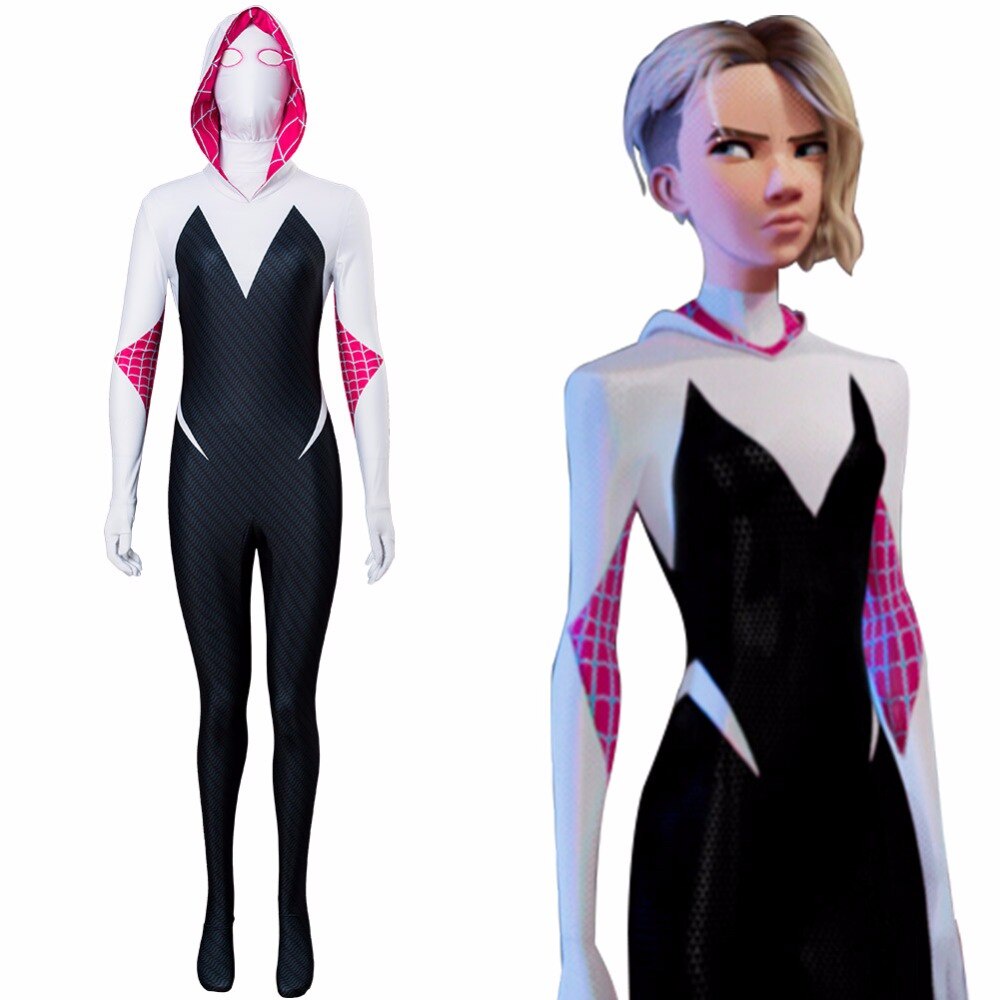 In Stock Spider man Gwen Stacy Cosplay Costco Parallel Vũ trụ Spider-Man into the Spider-Verse Gwen Costume jupe for Kids and woman.