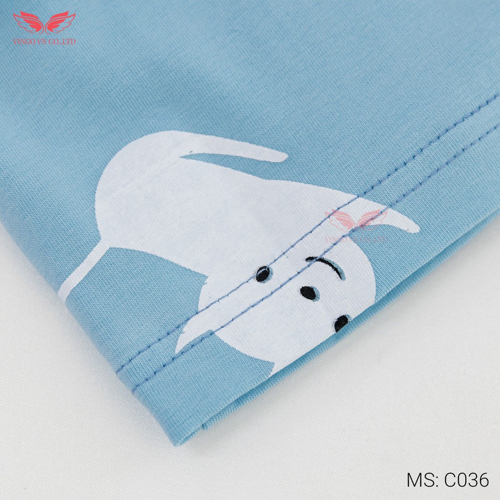 Bộ Đồ Nữ Mặc Nhà Mặc Ngủ VINGO Áo Cộc Quần Lửng Chất Cotton Thấm Hút Thoáng Mát Họa Tiết Mèo Trắng Nền Xanh C036 VNGO