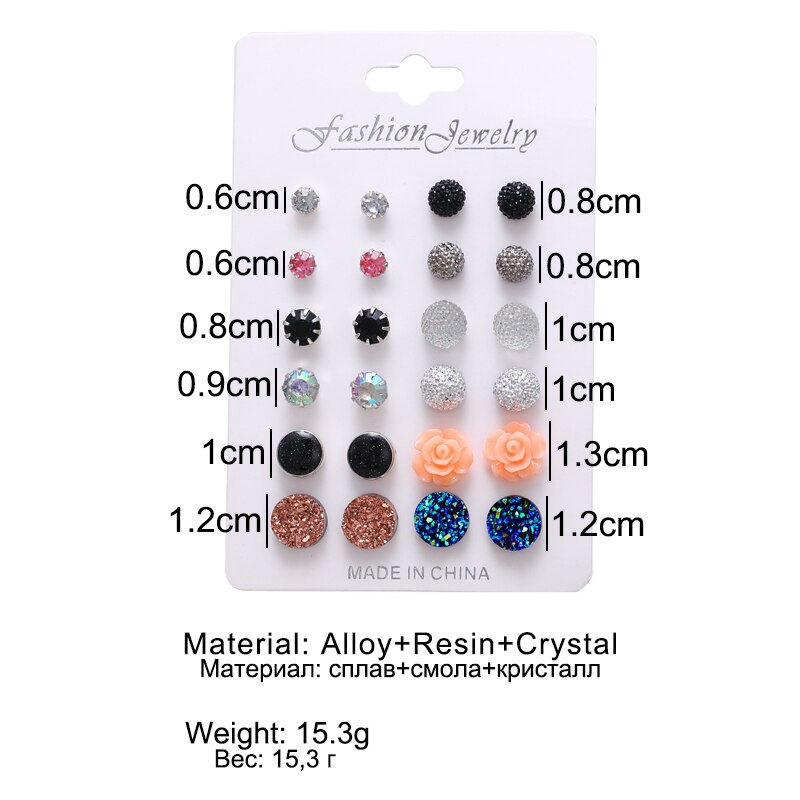 Set 12 Đôi Bông Tai Xỏ Lỗ Bằng Nhựa Resin Hợp Thời Trang Cho Nữ