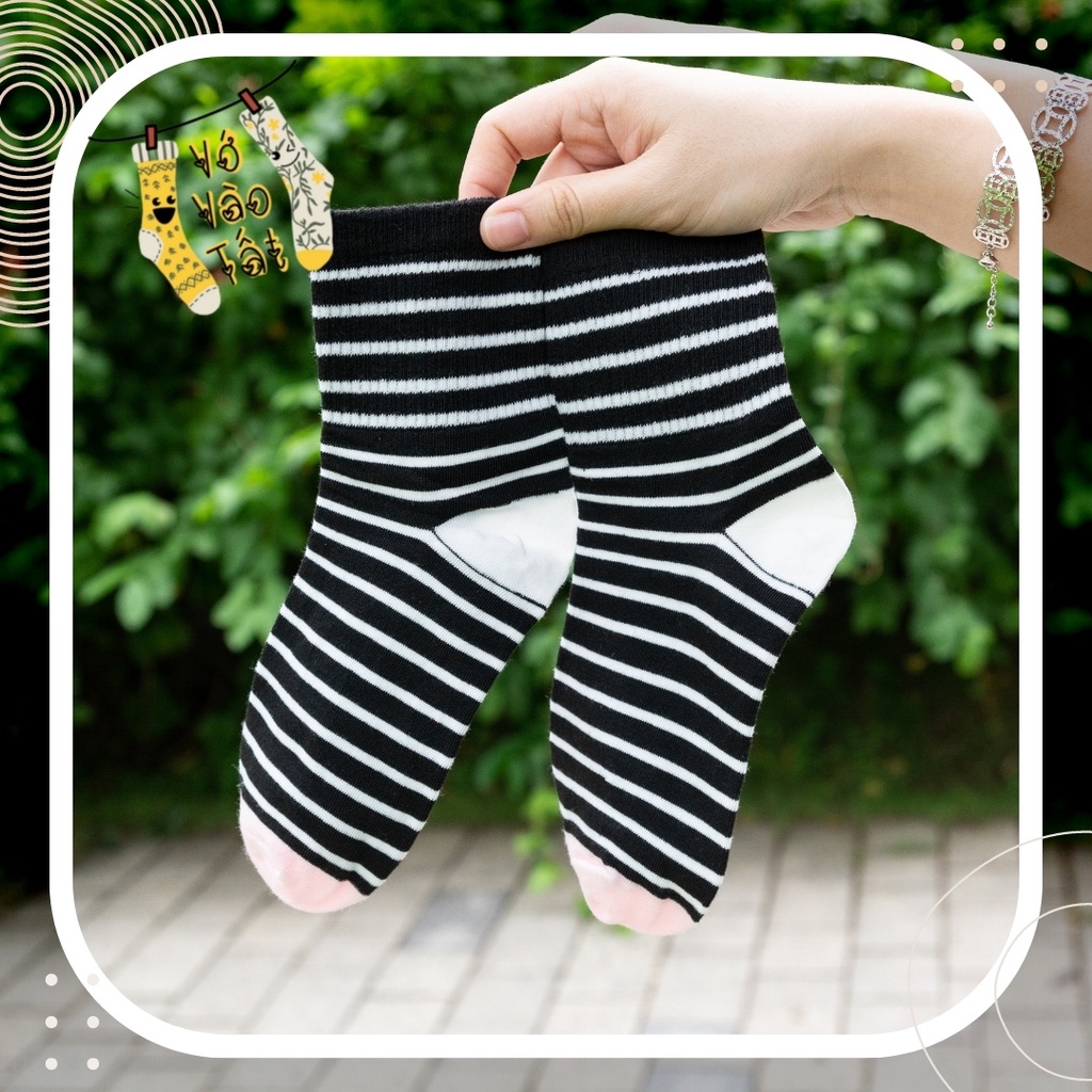 TẤT VỚ CỔ CAO TRUNG SỌC PHỐI 3 MÀU