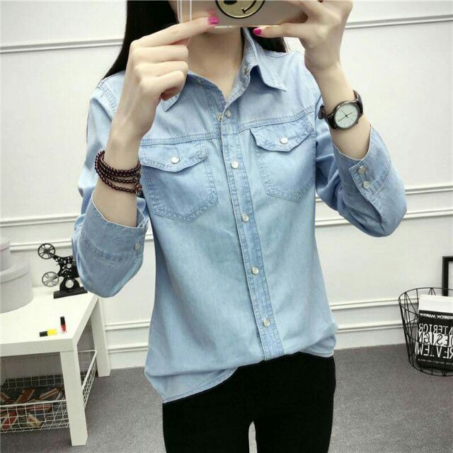 Áo jean nữ hàng quảng châu chất jean mỏng mát kiểu dáng năng động QCNP992