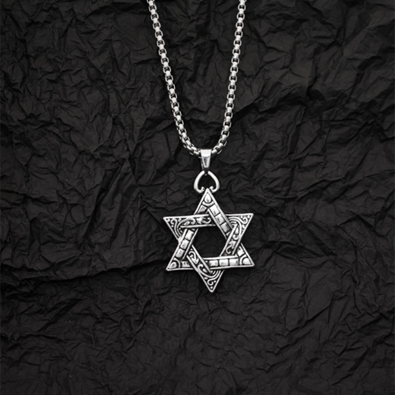 Vòng cổ Thép Titan Mặt Ngôi Sao Sáu Cánh Phong Cách hip hop Cho Nam Nữ