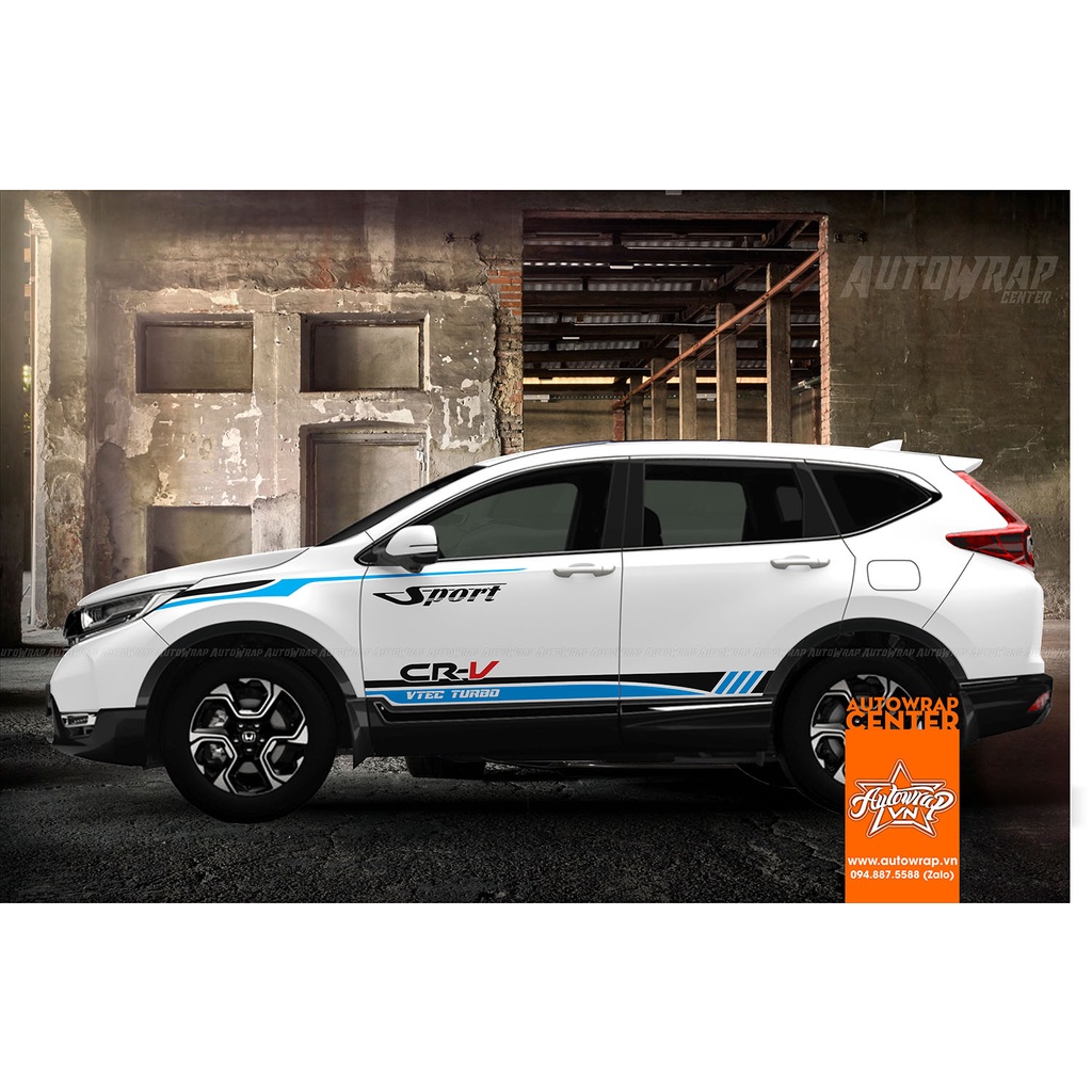 Tem họa tiết xe CRV TVEC Turbo Speed Blue - Tem họa tiết ô tô Honda, tem dán sườn xe thể thao