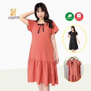 Đầm bầu thời trang thiết kế dự tiệc giá rẻ đẹp – váy bầu đuôi cá chấm bi màu cam đen  – mỗi đơn tặng 1 yếm bé