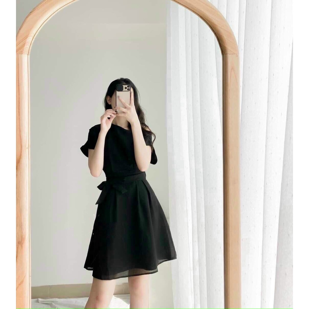 ĐẦM DỰ TIỆC LỆCH VAI DÂY THẮT EO