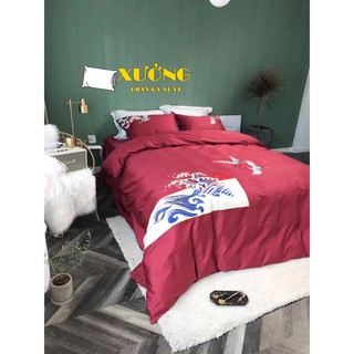 set chăn ga gối lụa ai cập hạc đỏ